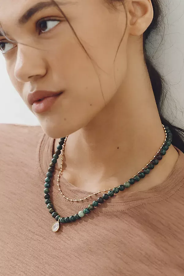 Stone Beaded Pendant Necklace by By Anthropologie