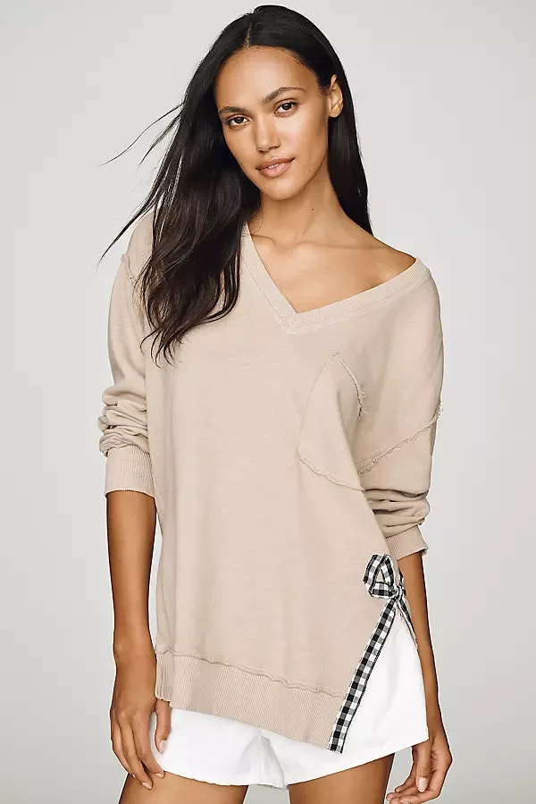Cotton V-Neck Side-Tie Top by Pilcro