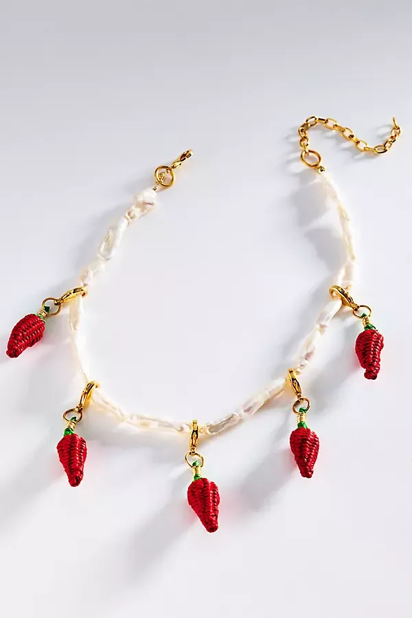 Spicy Chili Pearl Charm Necklace by Bamboleira