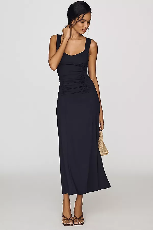 Square-Neck Ruched Knit Midi Dress by Maeve
