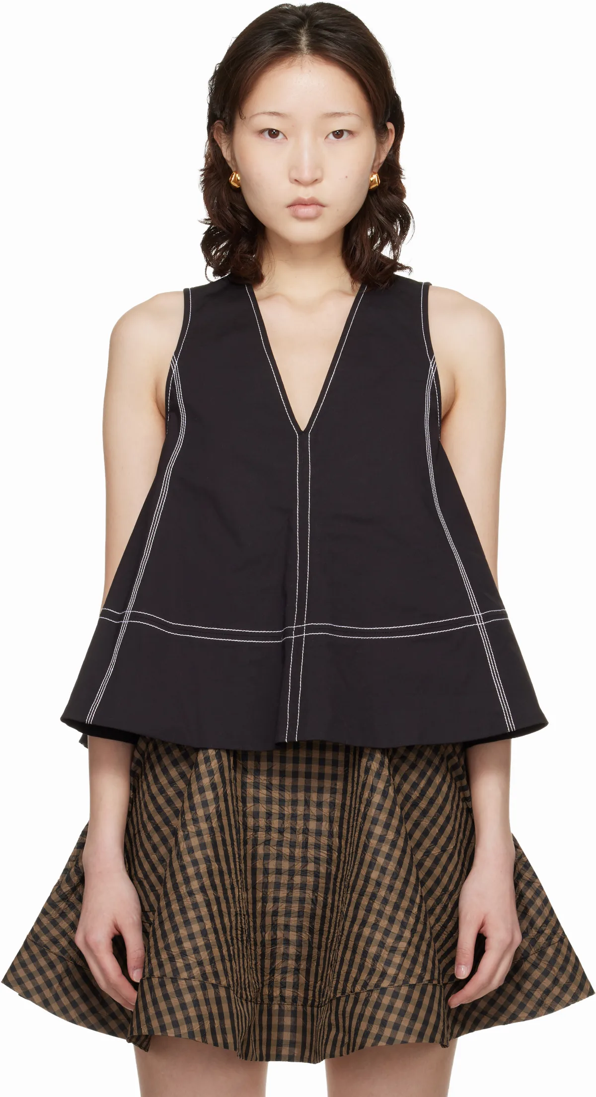 Black Cotton A-line Top by GANNI