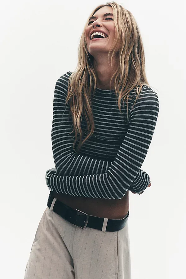 Just Enough Stripe Crew Neck Long Sleeve by Free People