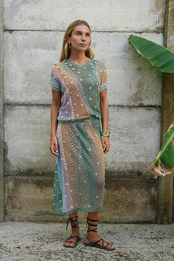 Crochet Lace Rainbow Sorbet Skirt Set