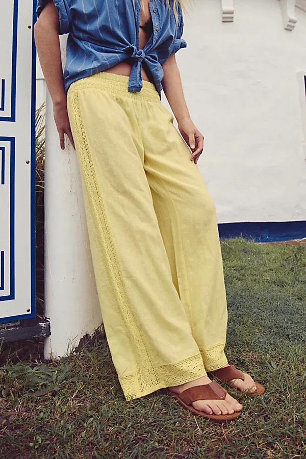 Seaside Cotton-Linen Lace Pants by Free People