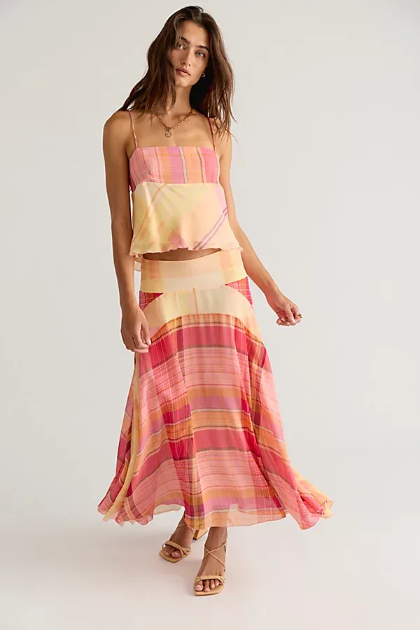 Breezy Plaid Midi Skirt Set by Free People