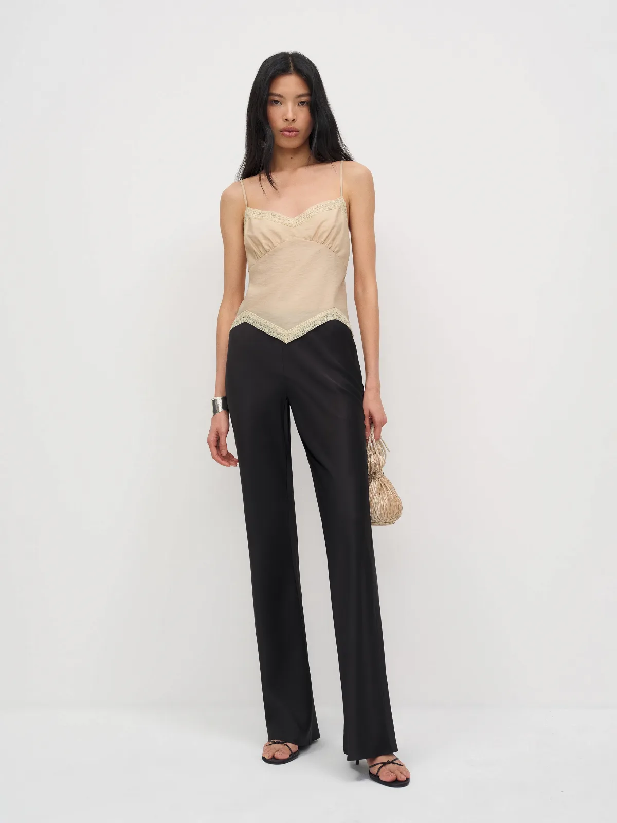 Gale Satin Mid Rise Long Pant by Reformation