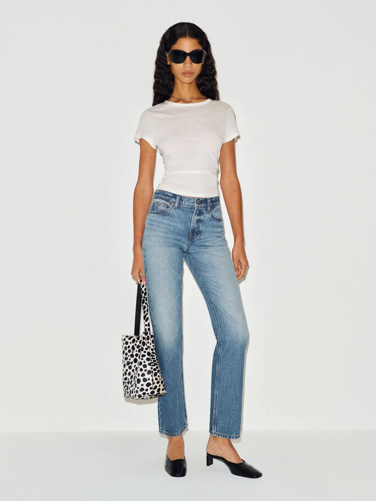 Leda Mid Rise Straight Long Jeans Blue Denim by Reformation