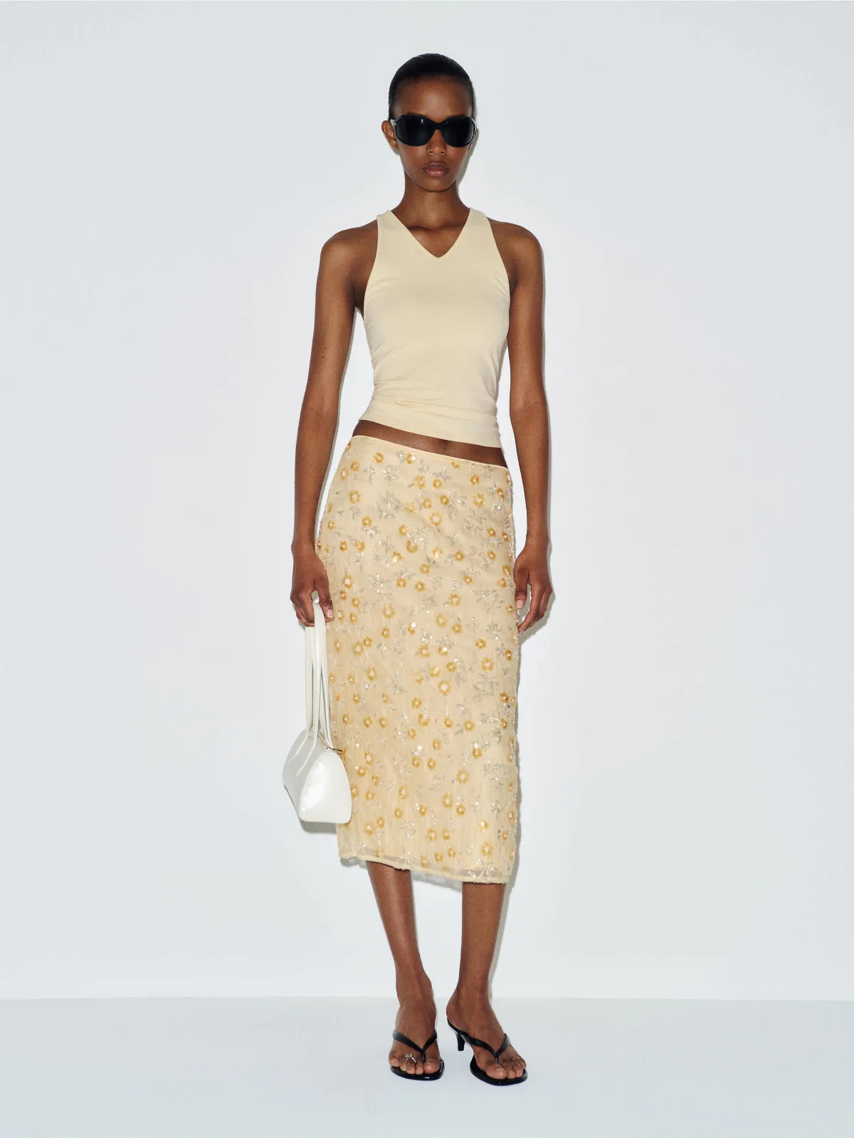 Helen Low Waist Midi Skirt Yellow Embellished by Reformation