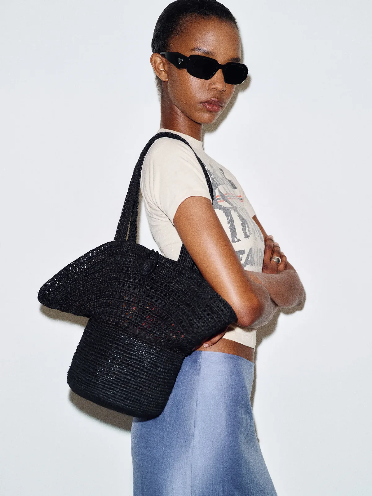 Sonia Hat Bag Black Raffia by Reformation
