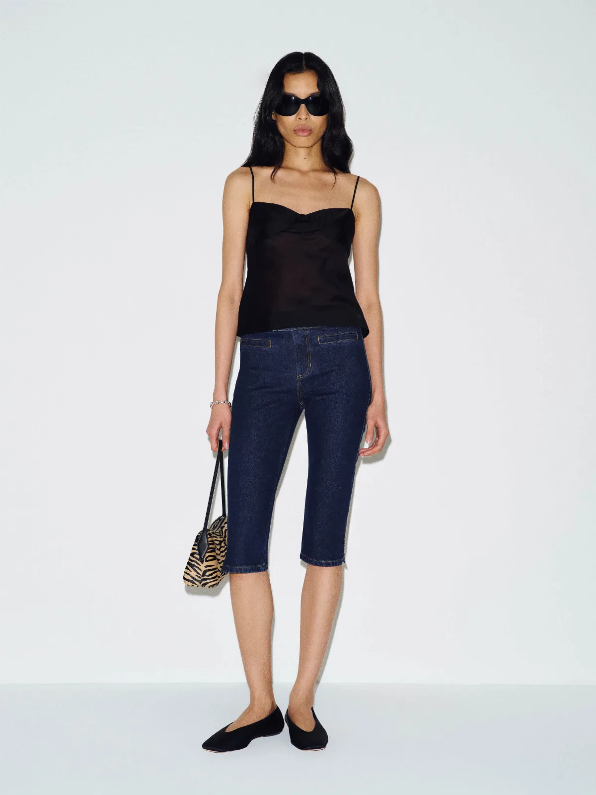 Zoee Stretch Mid Rise Capri Jeans Blue Denim by Reformation