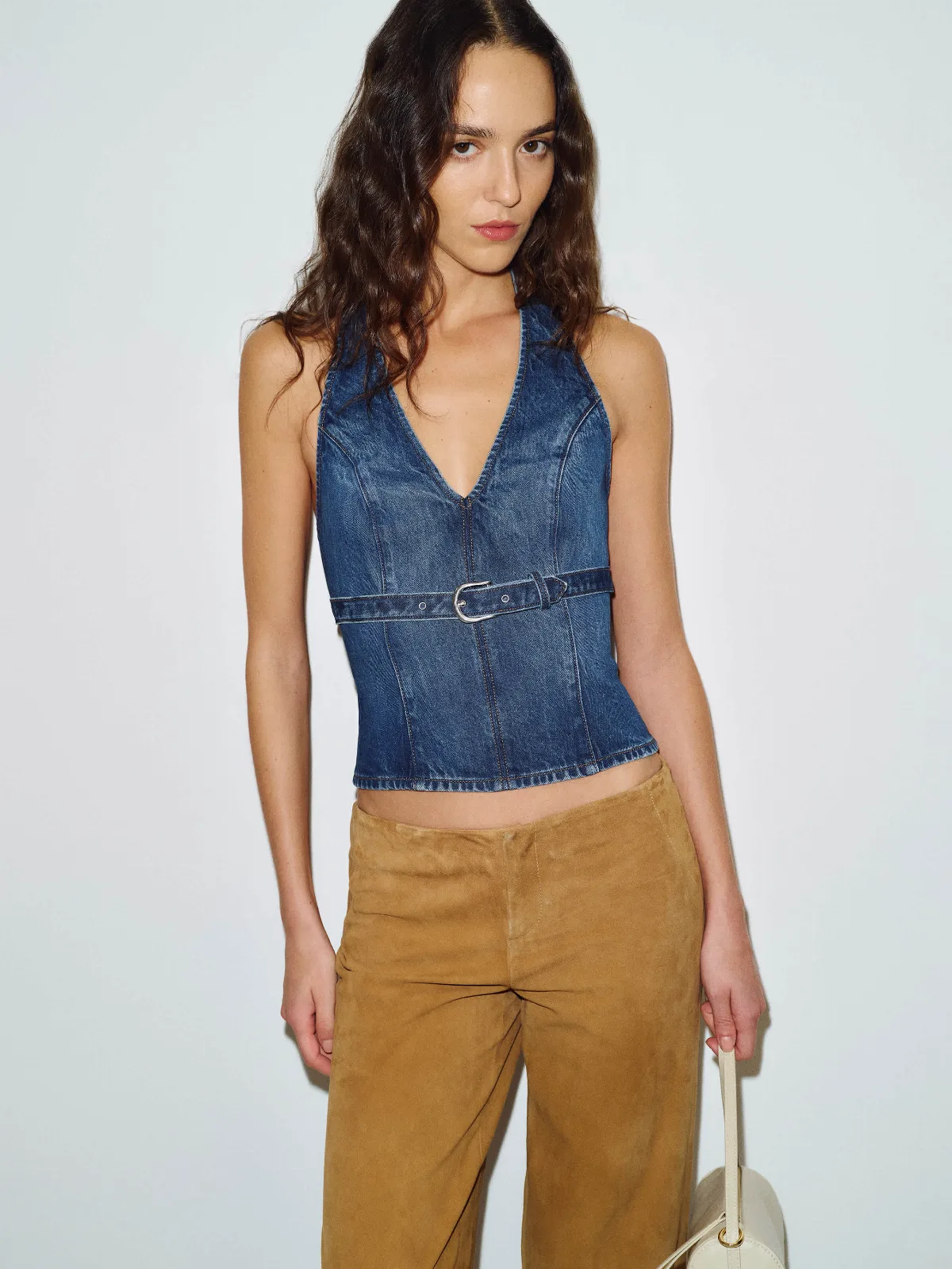 Randy Denim Halter Top by Reformation