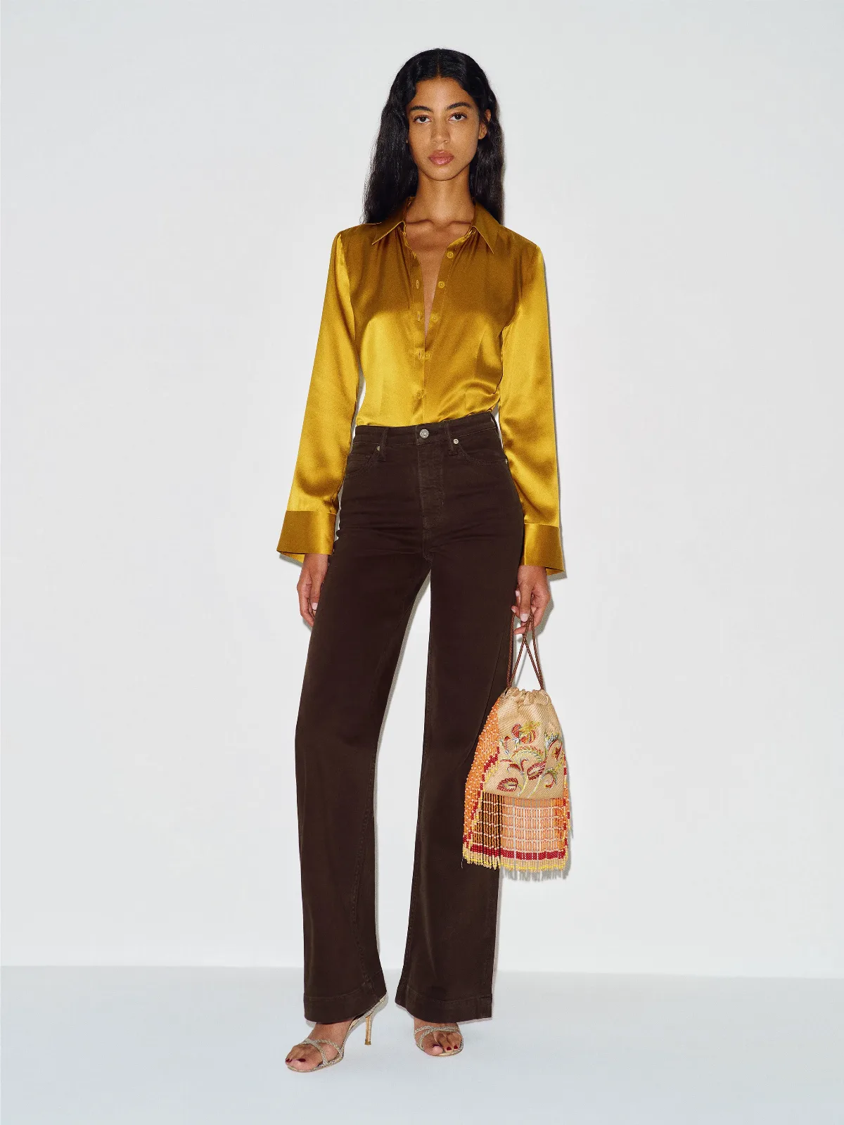 Bex Super Stretch High Rise Wide Leg Jeans Brown Cotton by Reformation