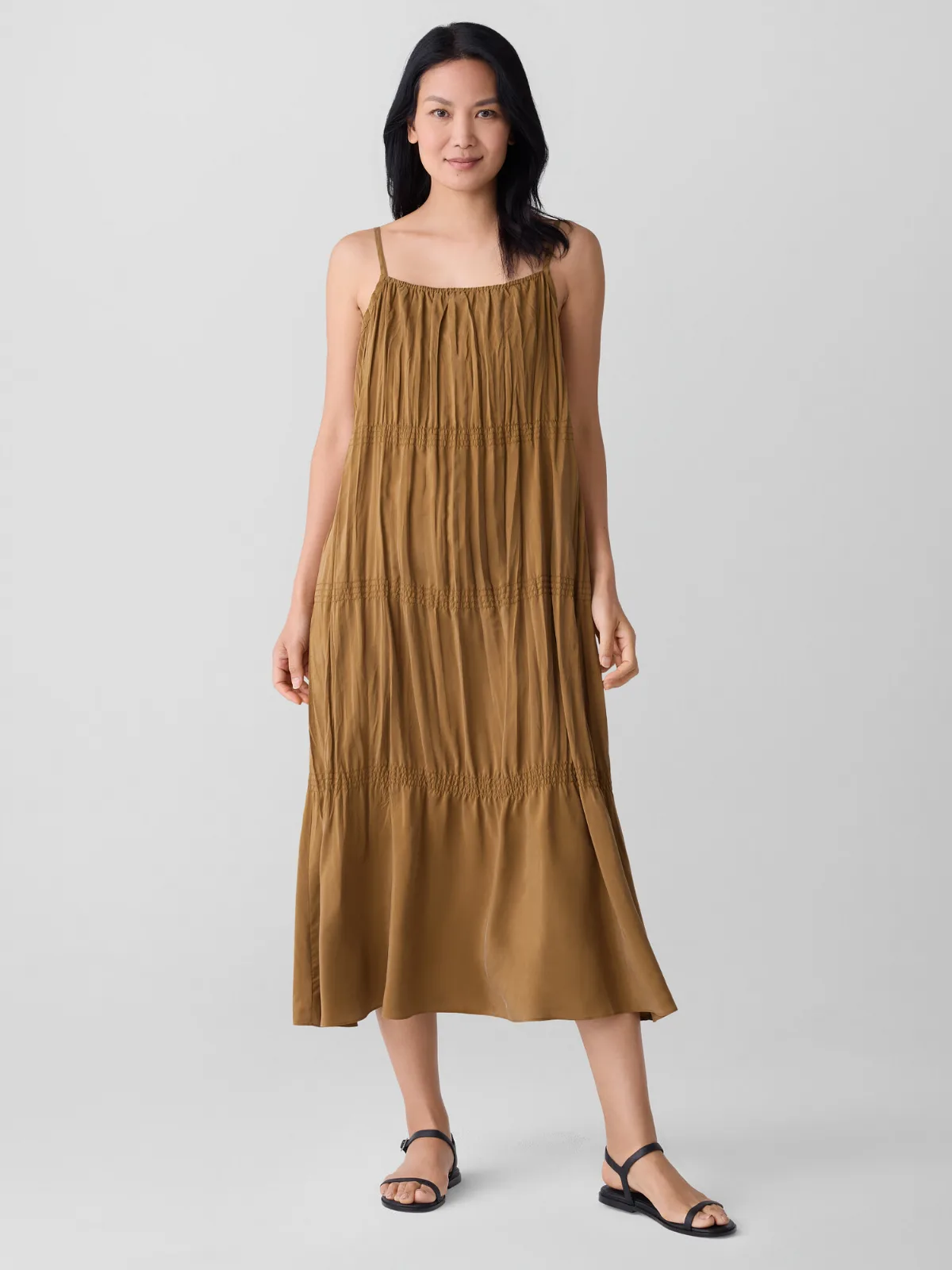 Washed Silk Smocked Cami Dress by EILEEN FISHER