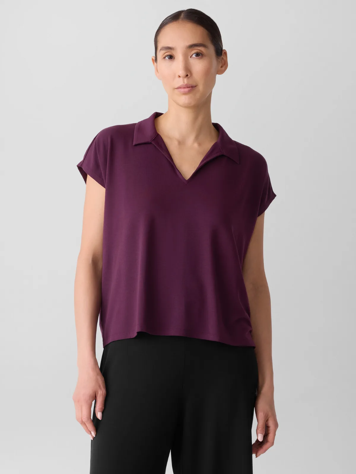 Fine Jersey Split Neck Top by EILEEN FISHER
