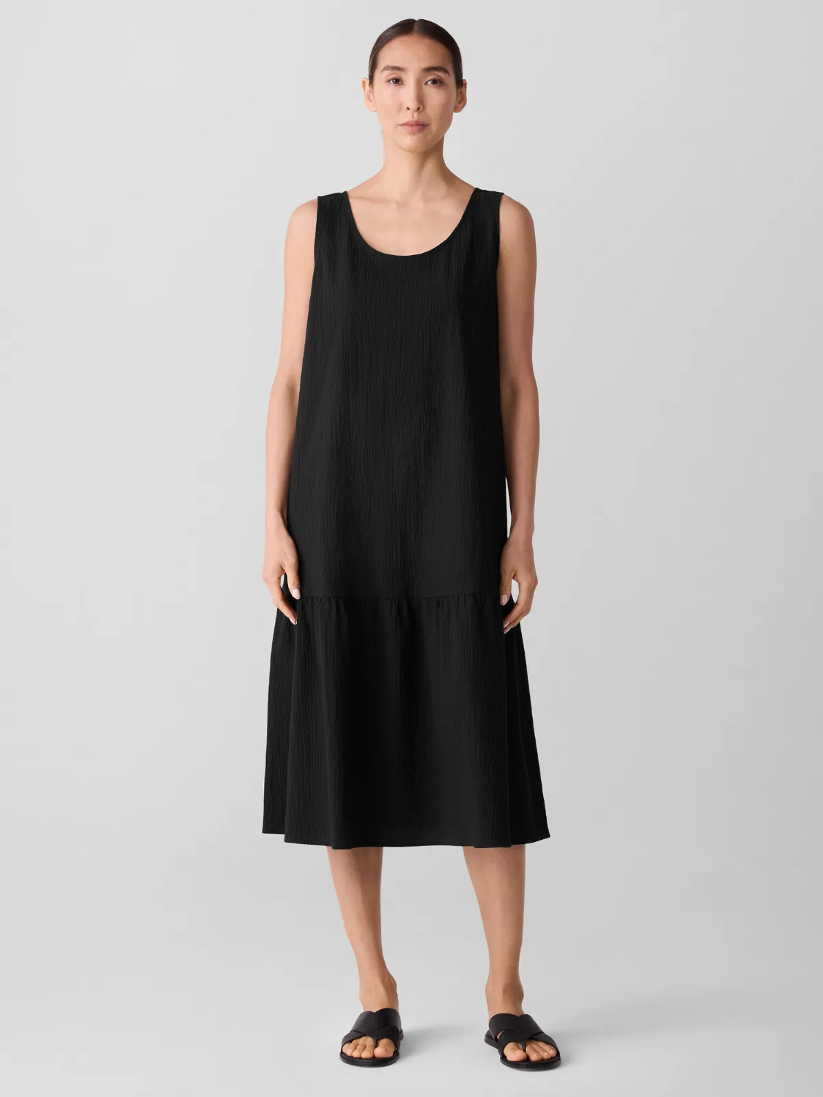 Organic Cotton Pucker Tiered Dress by EILEEN FISHER