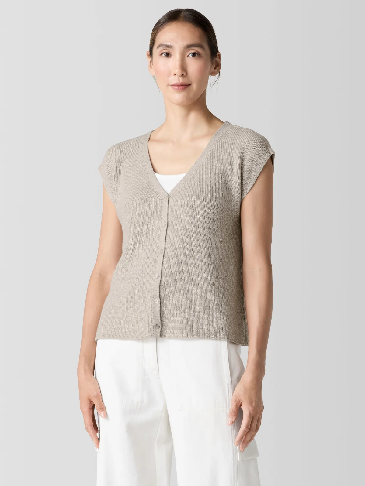 Peruvian Organic Cotton Crepe Vest by EILEEN FISHER