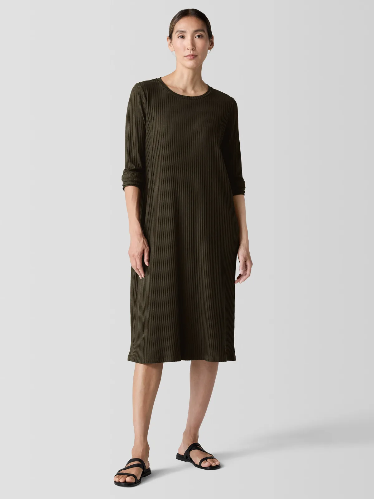Textured Stretch Rib Crew Neck Dress by EILEEN FISHER