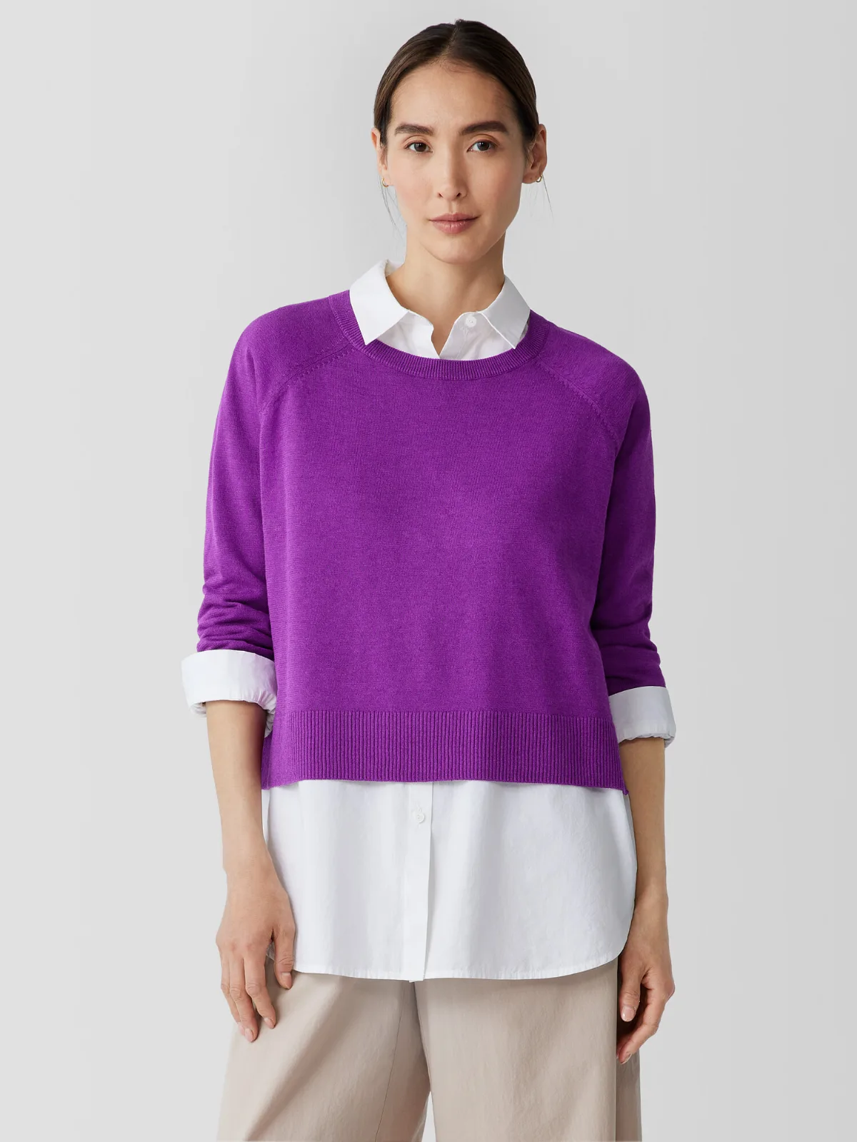 Organic Linen Cotton Raglan-Sleeve Top by EILEEN FISHER