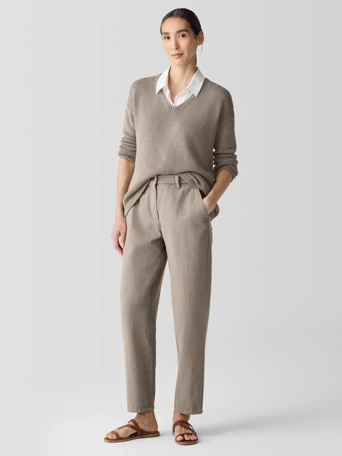 Garment-Dyed Utility Organic Cotton Tapered Pant by EILEEN FISHER