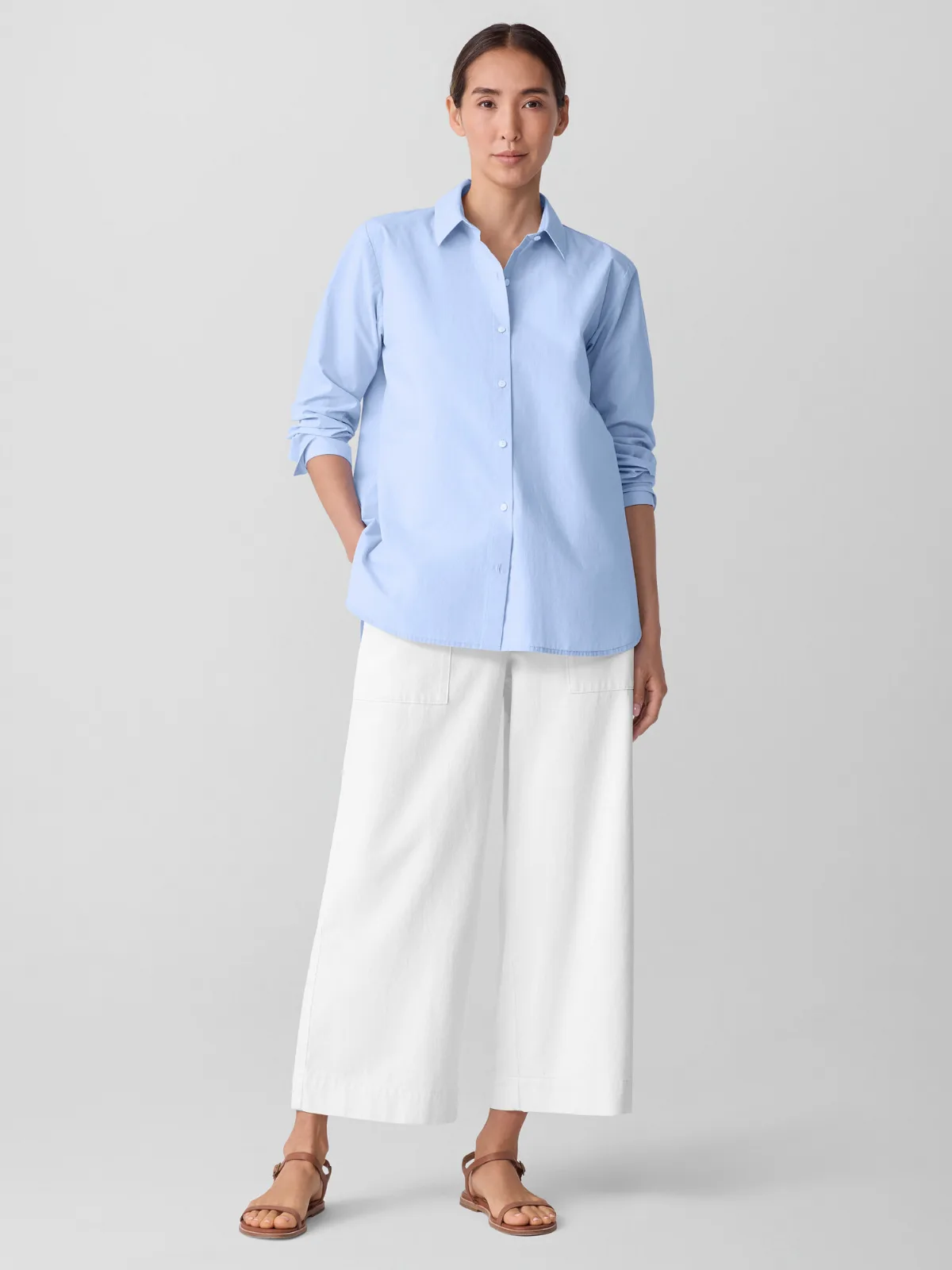 Striped Poplin Classic Collar Shirt by EILEEN FISHER