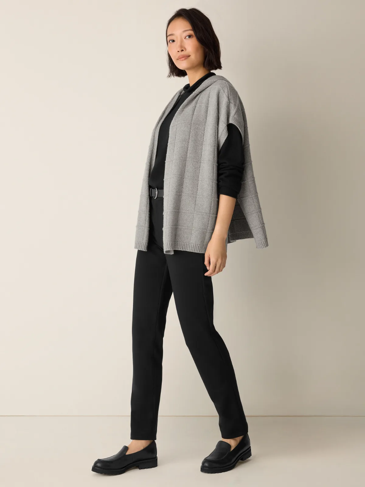 Cotton and Recycled Cashmere Hooded Poncho by EILEEN FISHER