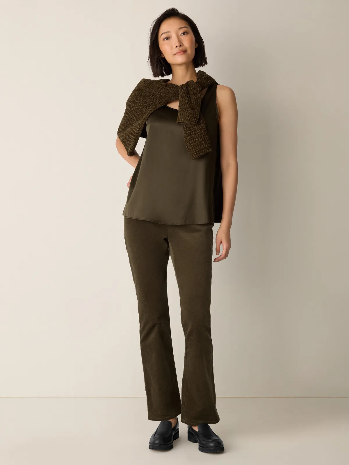 Stretch Silk Charmeuse Scoop Neck Tank by EILEEN FISHER