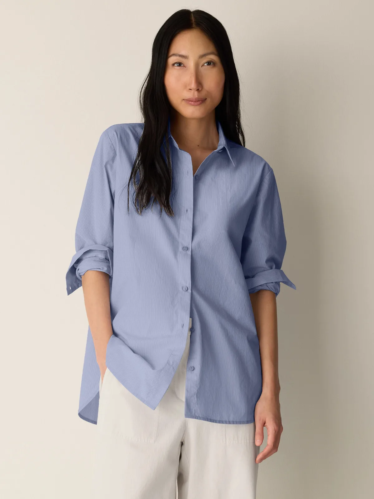 Striped Organic Cotton Poplin Classic Collar Shirt