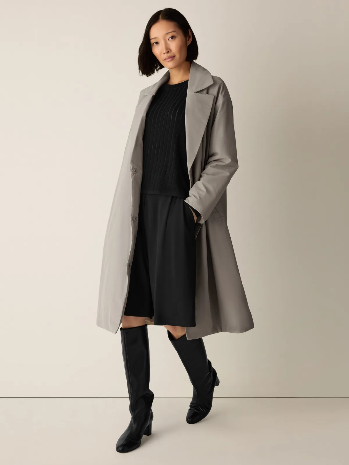Light Cotton Nylon Padded Trench Coat by EILEEN FISHER
