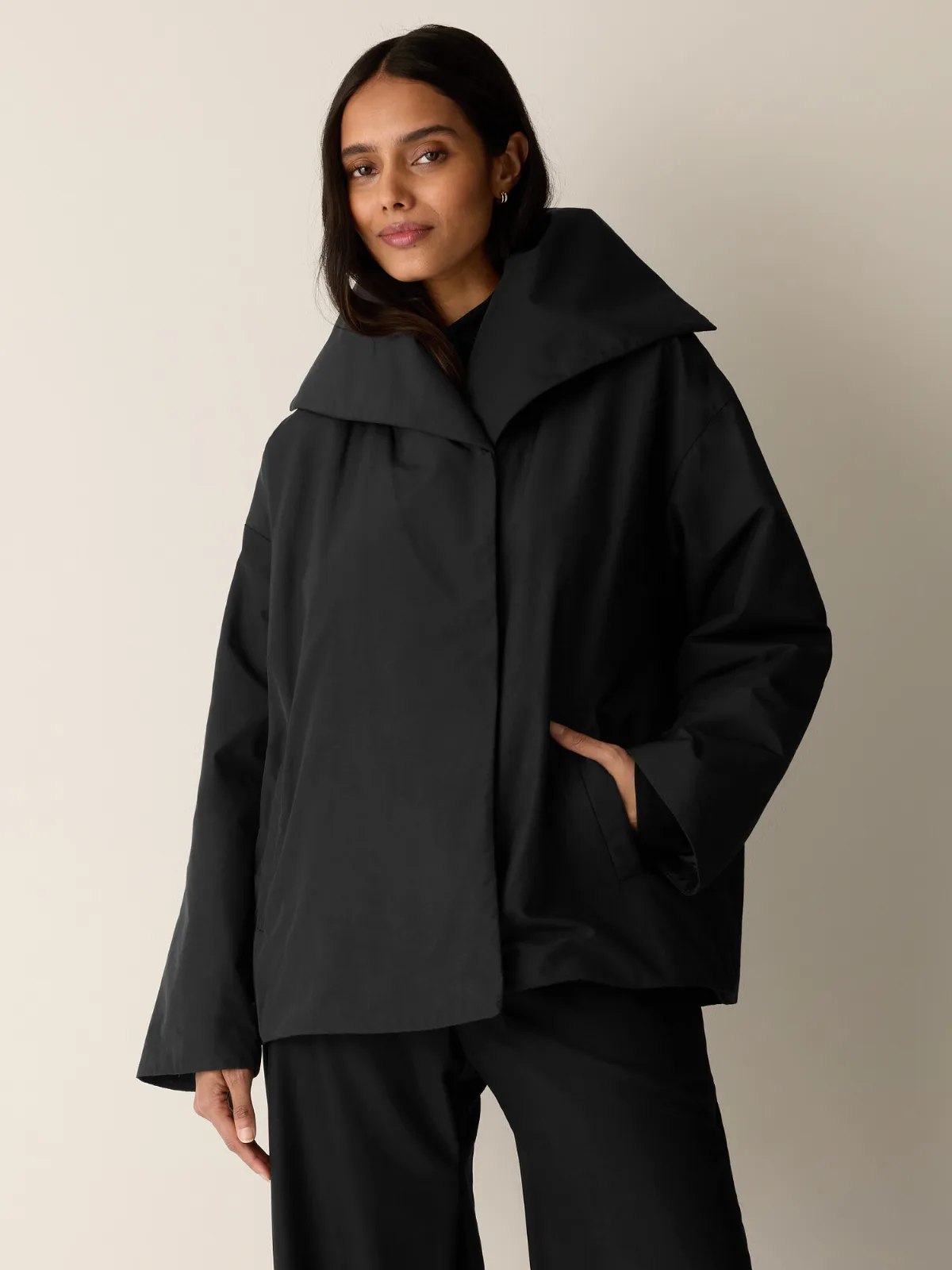Light Cotton Nylon High Collar Padded Coat by EILEEN FISHER