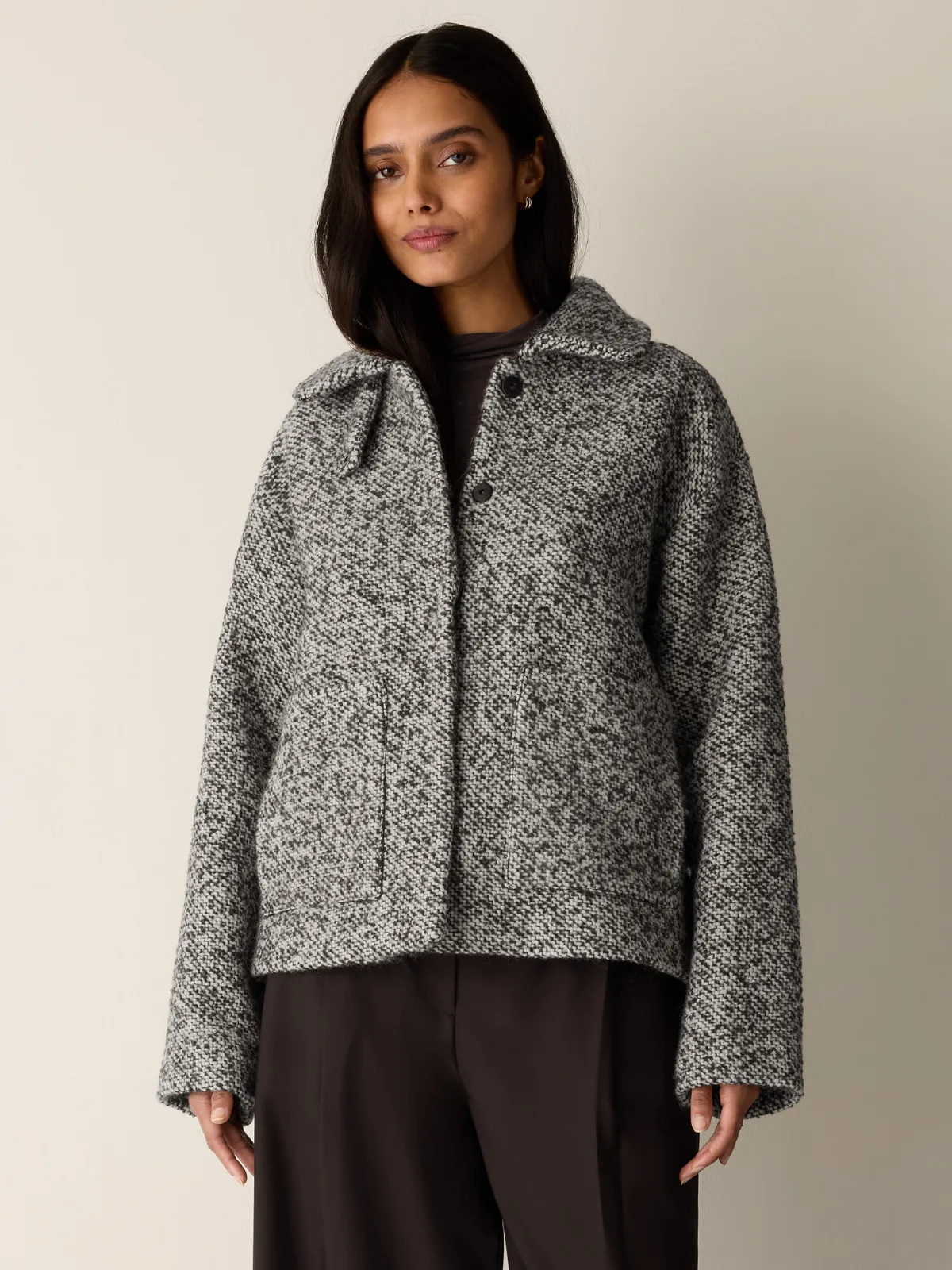 Marled Wool Tweed Classic Collar Jacket