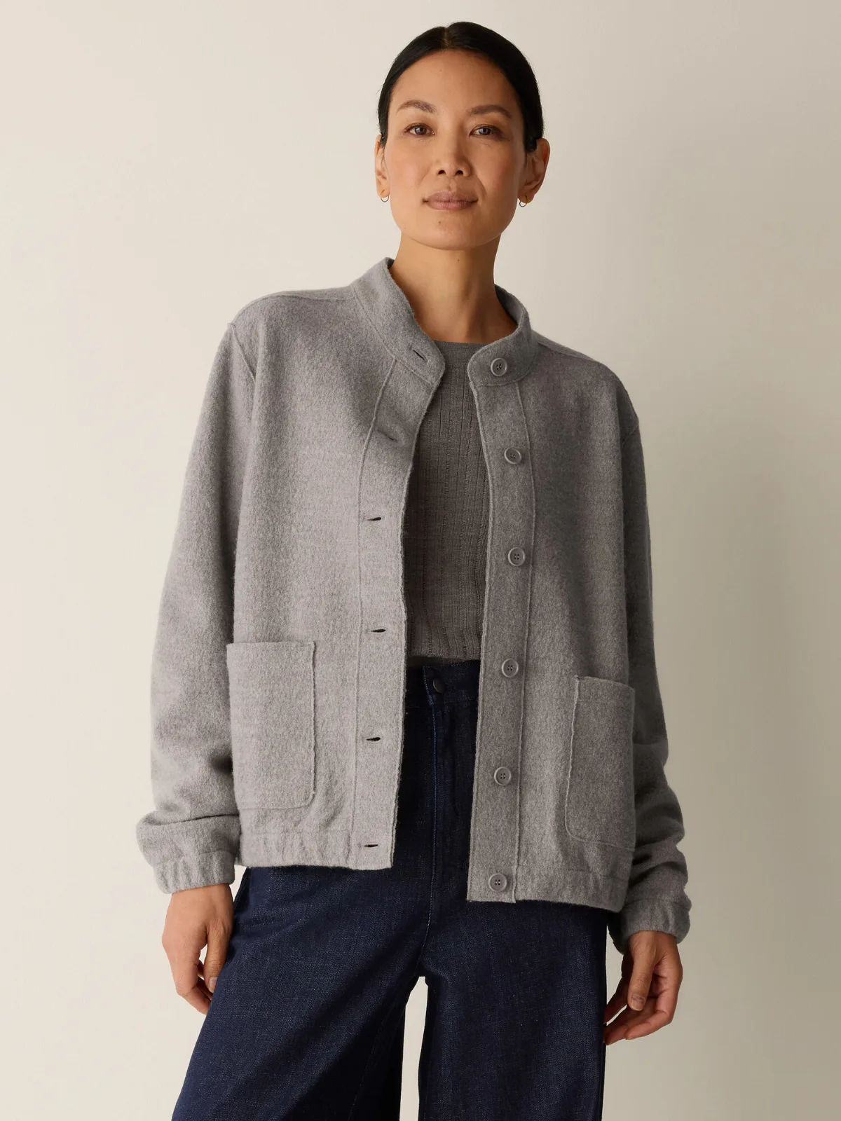 Lightweight Boiled Wool Flight Jacket in Regenerative Wool by EILEEN FISHER