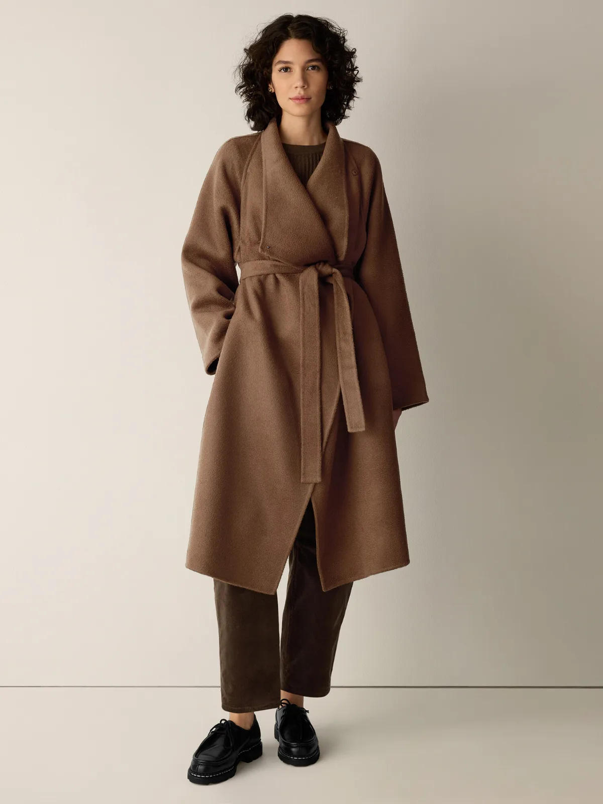 Lustrous Wool Drape Neck Coat by EILEEN FISHER