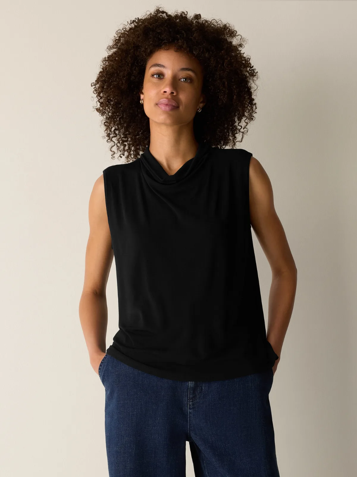 Stretch Silk Jersey Cowl Neck Tank by EILEEN FISHER