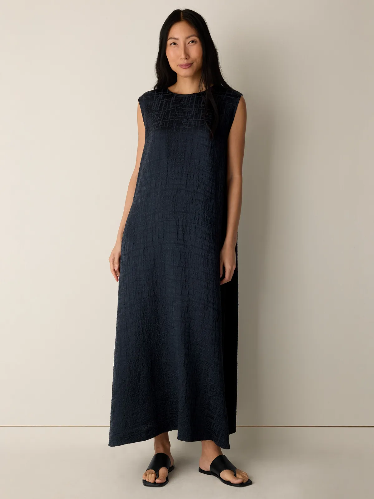 Dimensional Silk Jacquard Round Neck Dress by EILEEN FISHER