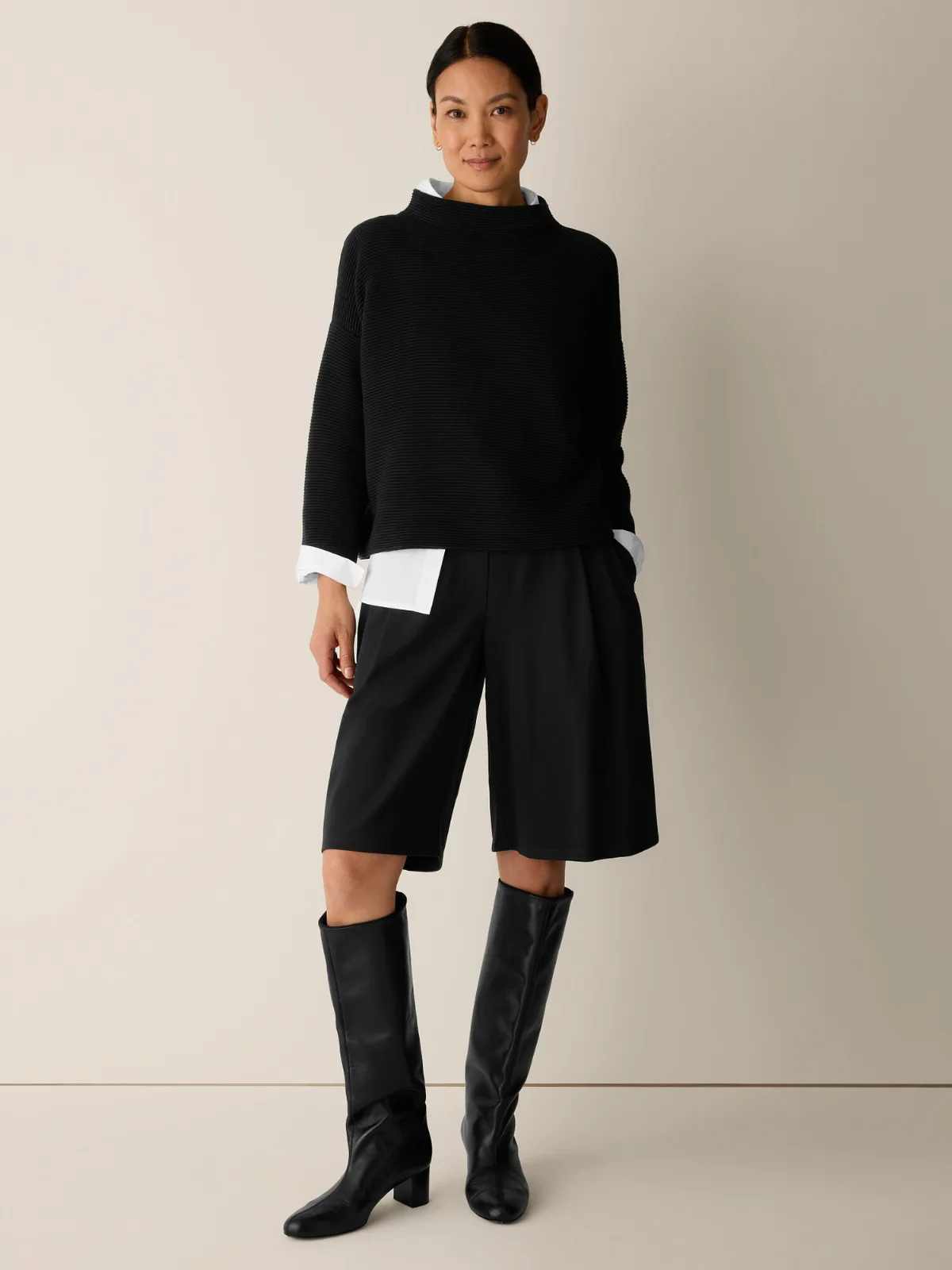 Extra-Fine Ponte Pleated Shorts by EILEEN FISHER