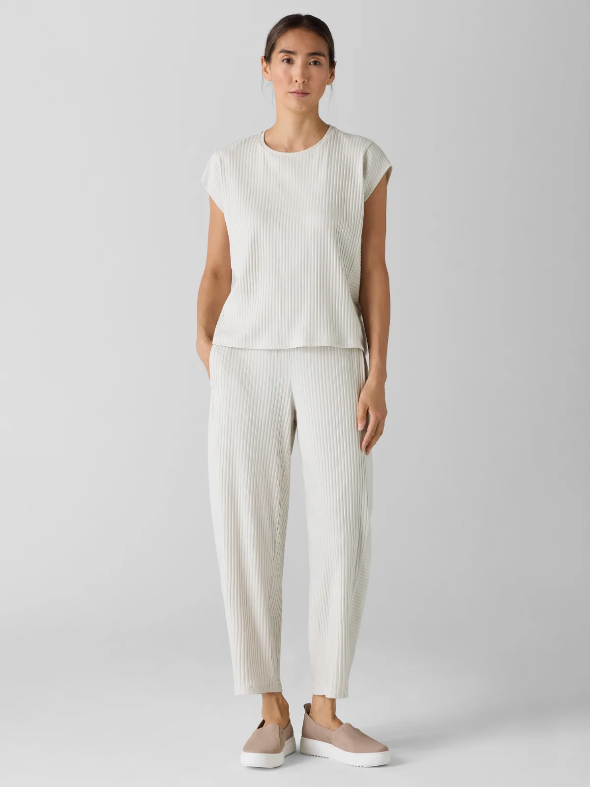 Textured Stretch Rib Lantern Pant by EILEEN FISHER