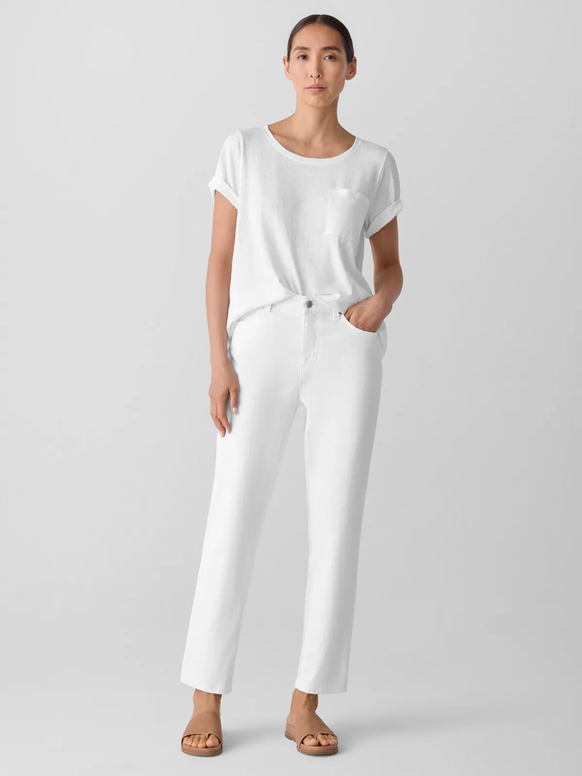 Garment-Dyed Organic Cotton Denim Slim Jean by EILEEN FISHER