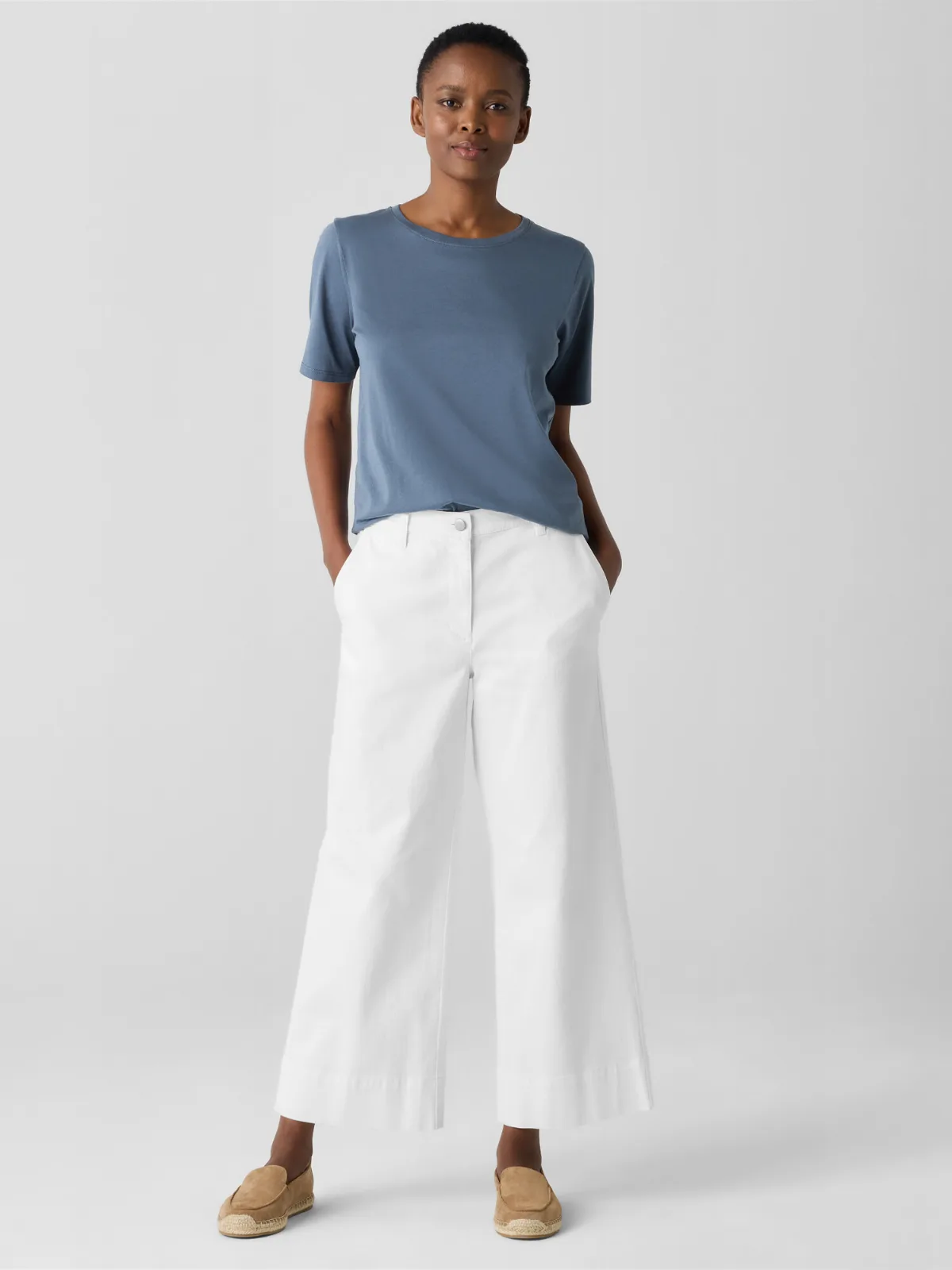 Garment-Dyed Organic Cotton Denim Wide-Leg Jean by EILEEN FISHER