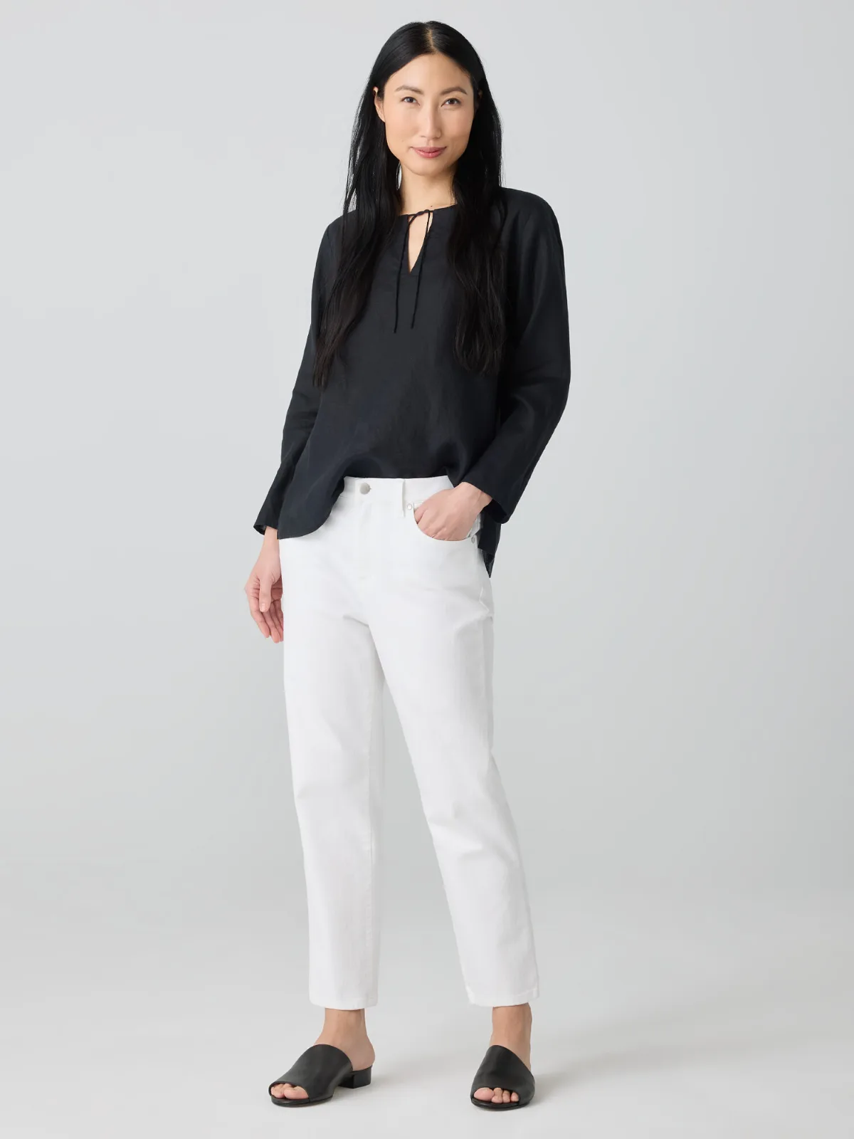 Garment-Dyed Organic Cotton Denim Cropped Jean by EILEEN FISHER