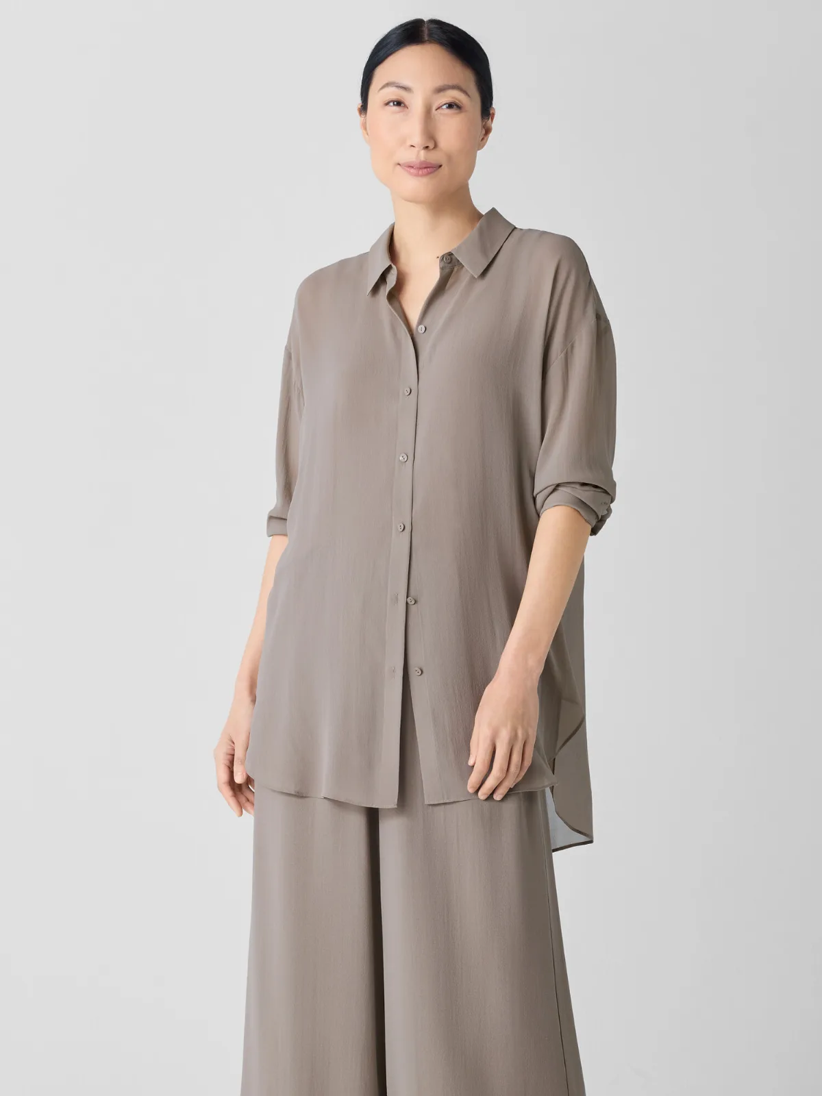 Sheer Silk Georgette Belted Shirt by EILEEN FISHER