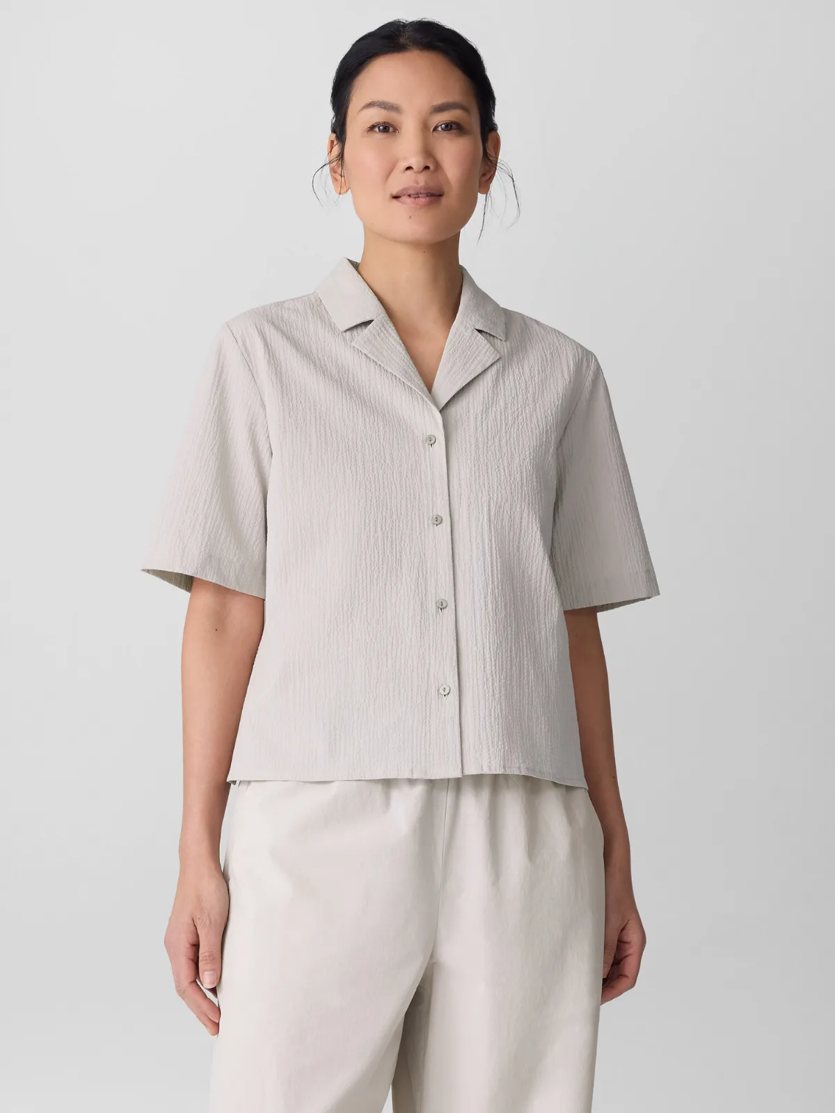 Organic Cotton Pucker Notch Collar Shirt by EILEEN FISHER