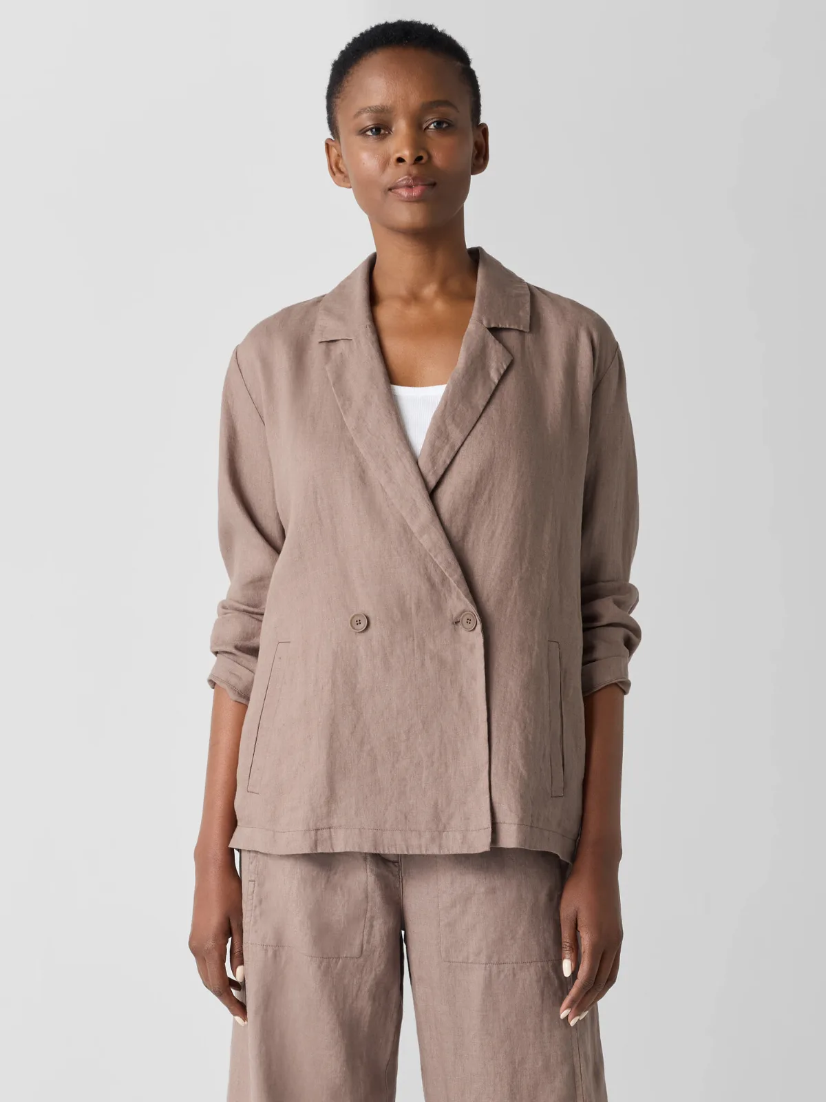 Organic Linen Double-Breasted Blazer by EILEEN FISHER