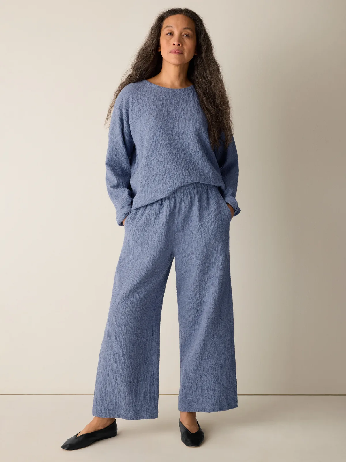 Organic Cotton Doubleweave Wide-Leg Pant by EILEEN FISHER