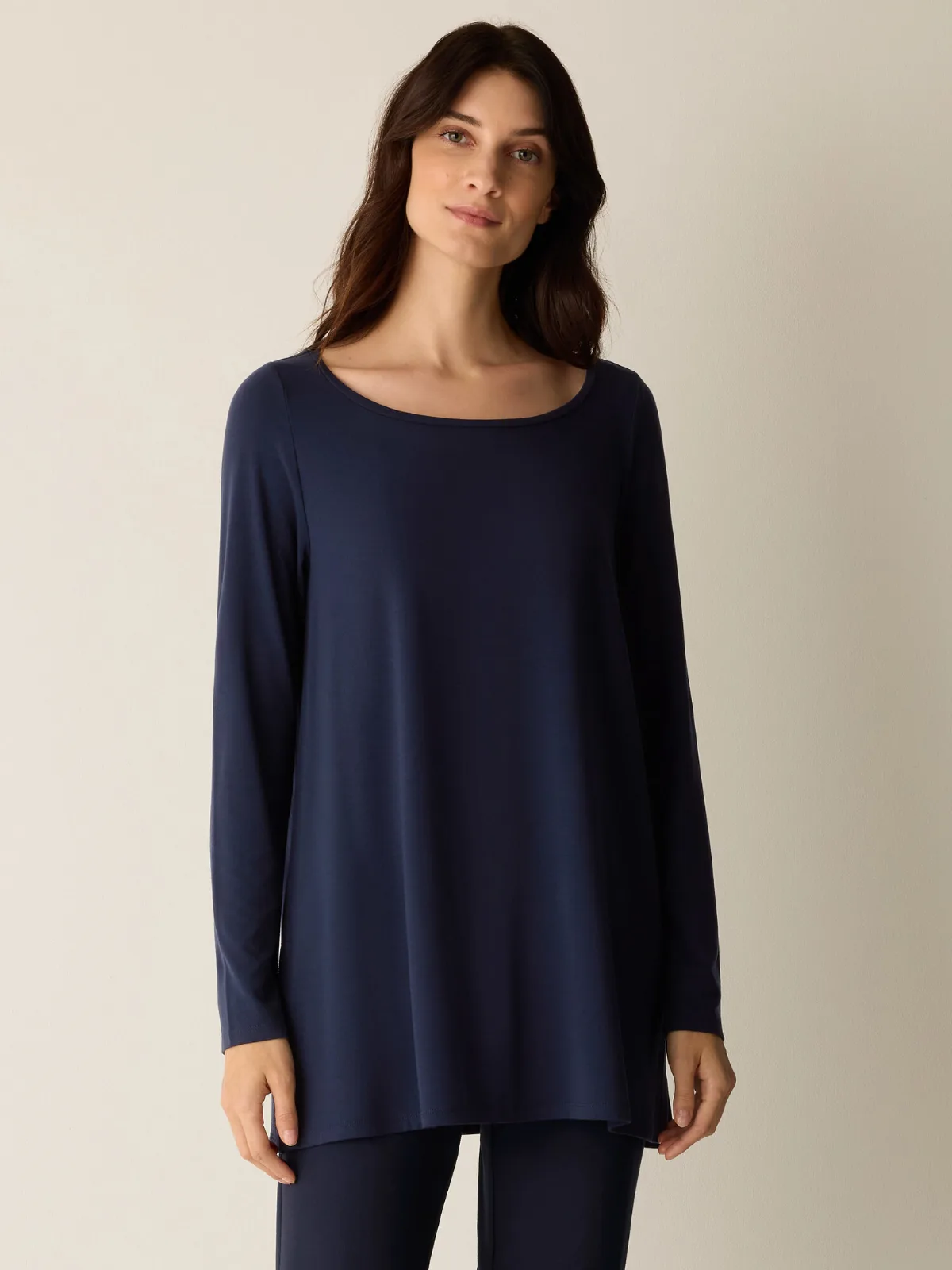 Fine Jersey Ballet Neck Long Top by EILEEN FISHER