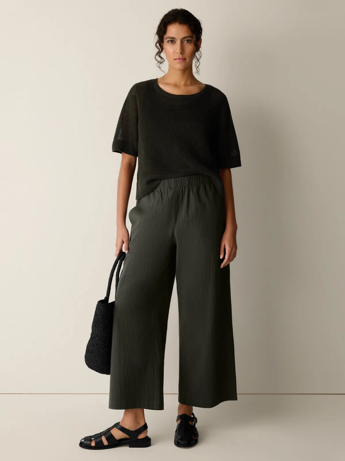 Organic Cotton Pucker Wide-Leg Pant by EILEEN FISHER