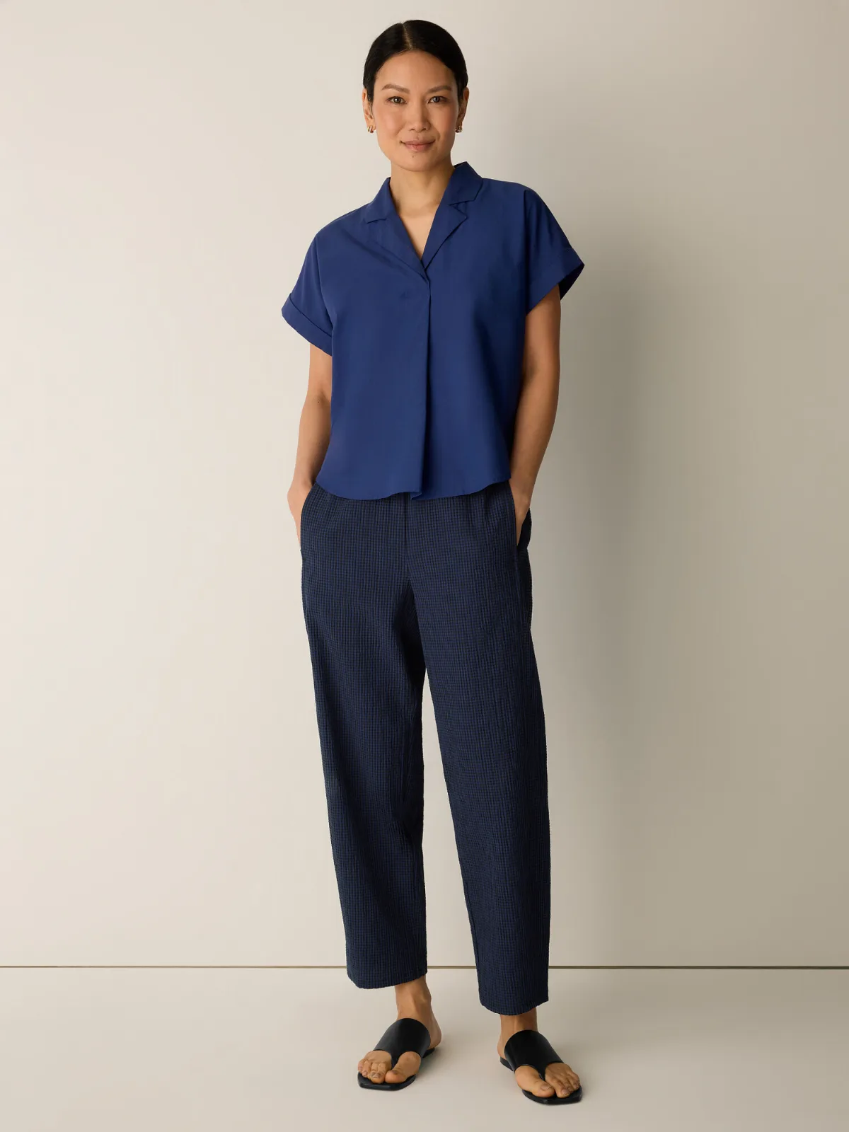 Organic Cotton Pucker Check Lantern Pant by EILEEN FISHER