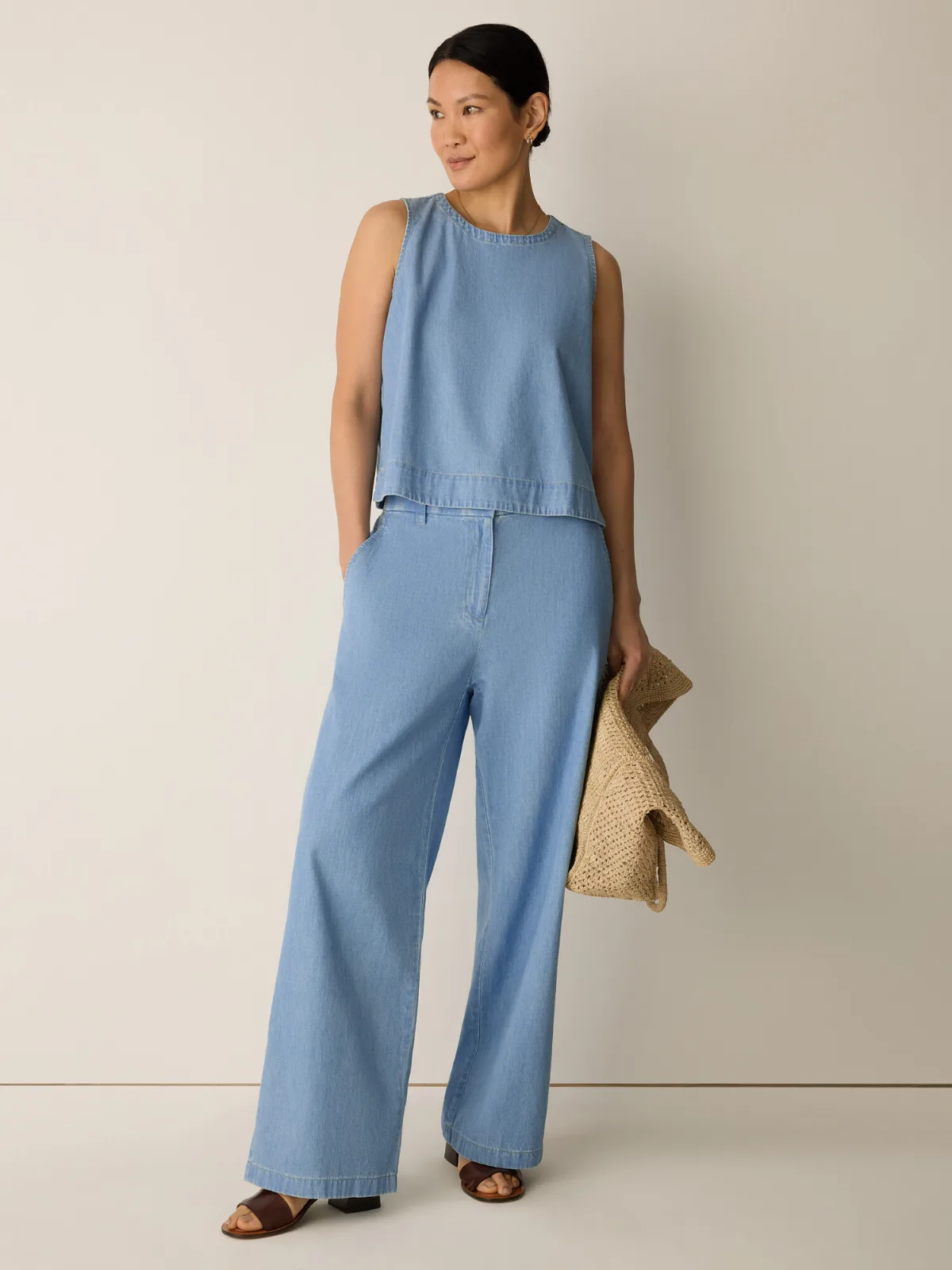Lightweight Organic Cotton Denim Full-Length Trouser by EILEEN FISHER