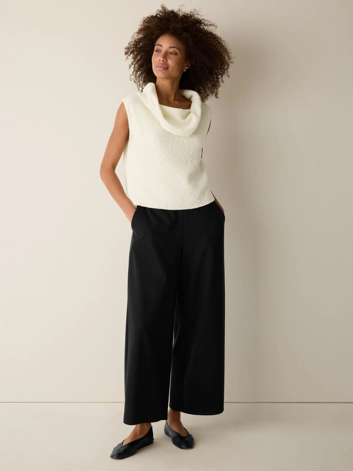 Peruvian Cotton Cloud Drape Neck Vest by EILEEN FISHER