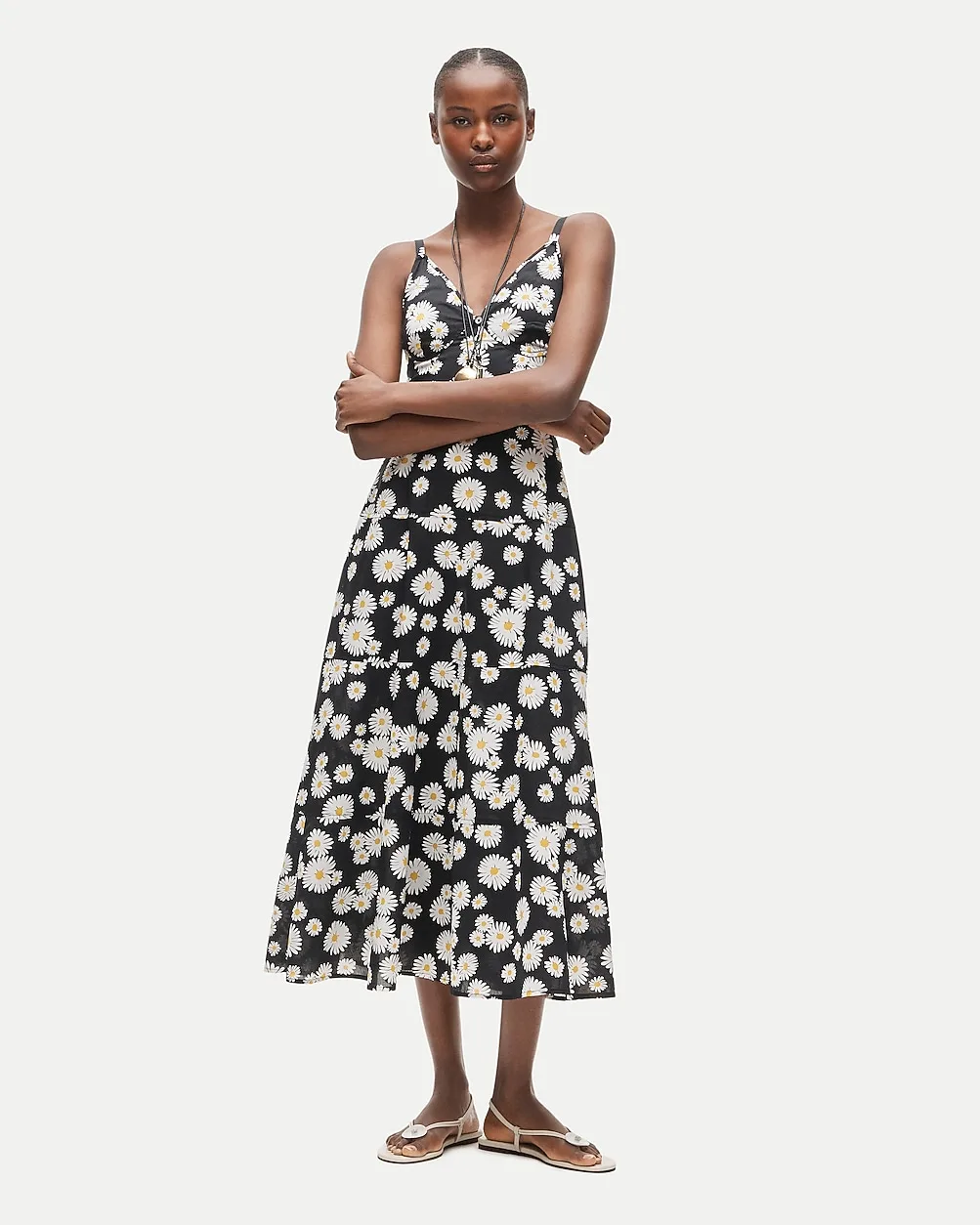Tiered Cotton Poplin Dress in Vintage Daisy Print by J.Crew