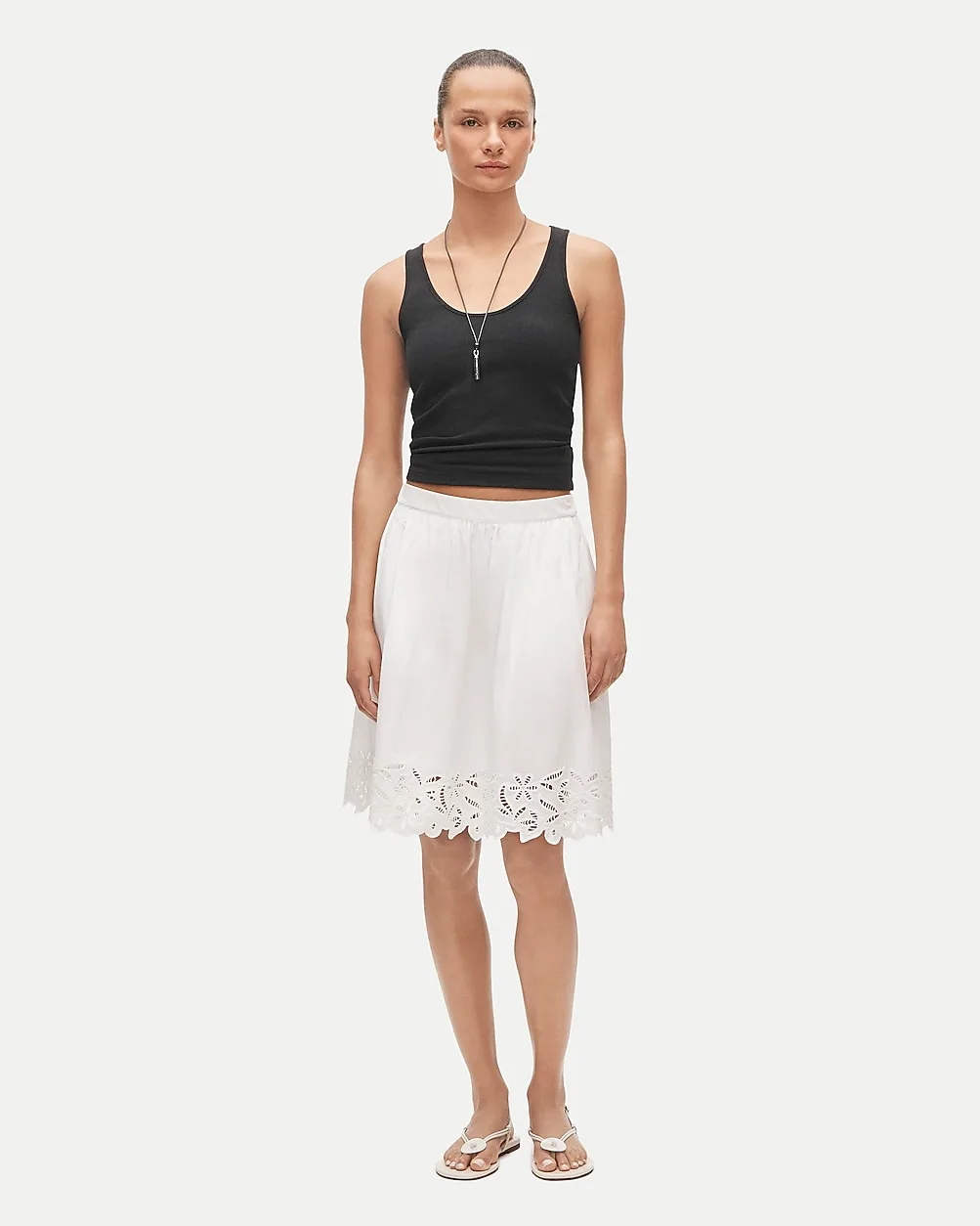 Embroidered Knee-Length Skirt in Cotton Poplin by J.Crew